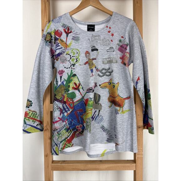 Long Tops - NWT Inoah Gray Artsy Dog Pattern High Low Hem Long Top #0870 XS USA